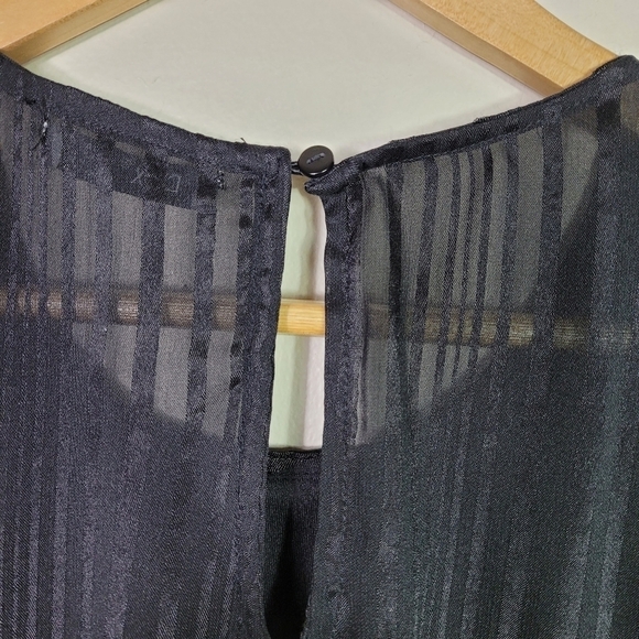 Dex Black Embroidered Striped Chiffon Frill Sleeve Dress Size S Small - Picture 10 of 13